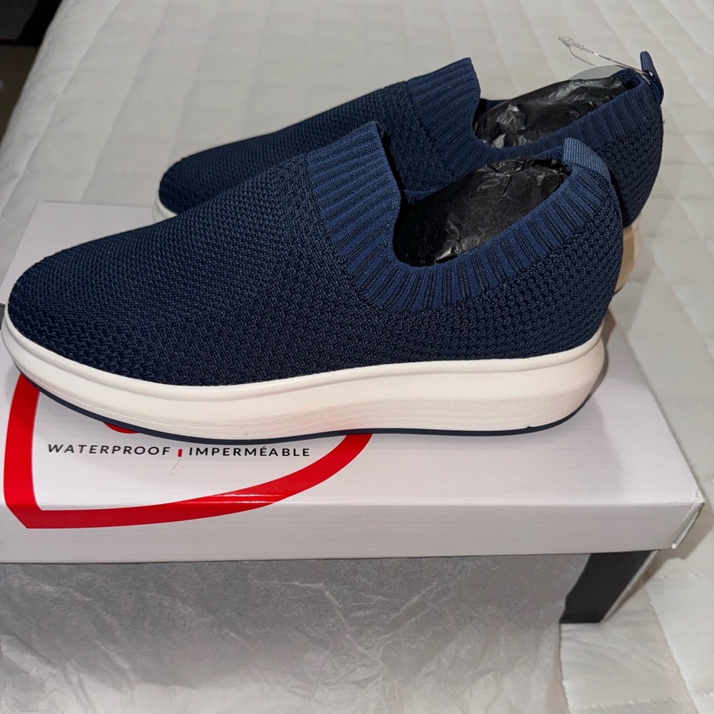 Blondo Navy Knit Slip-On Sneakers with White Platform
